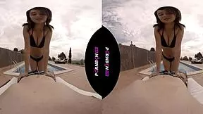 Young latina nympho fucks outdoors in vr pool.