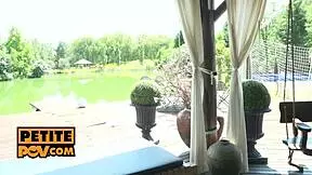 cute petite sasha sparrow rides cock outdoors as resort slut