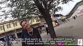 brunette with small tits fucks outdoors