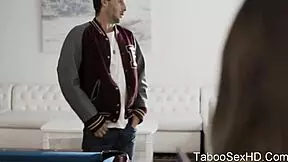 Brunette sexy girl gives blowjob to football player before fucking 😘