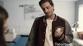 Brunette sexy girl gives blowjob to football player before fucking 😘