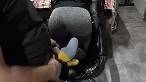 Cute babe teases with ass and provides footjob ending