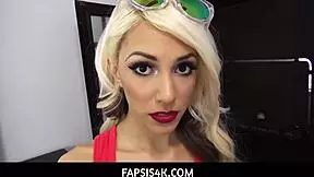 Skinny blonde stepsis gives blowjob after getting caught 😏