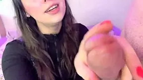 A skinny brunette couple shares a big cock, licking balls and sucking together