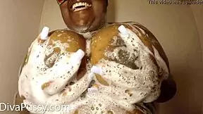 Ebony BBW masturbates and squirts from her big pussy