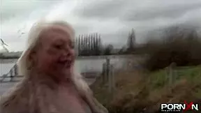 British girl flashes shaved pussy in public outdoor