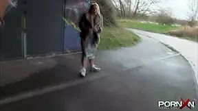 British girl flashes shaved pussy in public outdoor