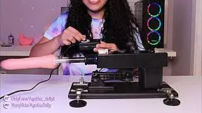 Hey, unboxing my new sex machine with Agatha Dolly, testing its speed and getting on all fours.