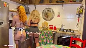 Two Hot Brazilian Friends Cooking In Lingerie Never Works Out!