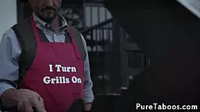 Teen beauty gets her tight pussy rammed in taboo threesome group fetish action!