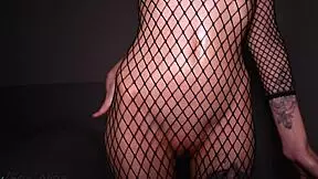 petite babe in fishnets deepthroats monster cock to orgasm