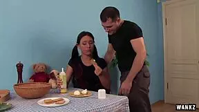 is this brunette coed addicted to man cream? she begs for assfucking and creampie