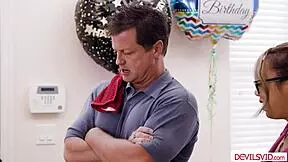 petite asian girl deepthroats a huge white cock