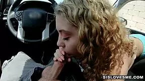 Curly Blonde Teen 18+ Opens Thick Legs for Stepbro in Bedroom