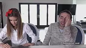 Coed's tight ass gets stuffed hard on the living room couch.