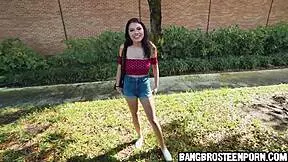 cute teen flashes her tits for cash then begs for more in amateur clip