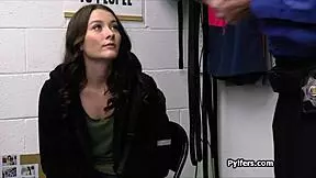 Caught the mall cops eyeing those pierced nipples on a brunette teen at work