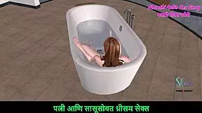 Cute teen girl RUBS her PUSSY in the BATH TUB in this animated 3D hentai story