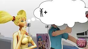 3Dgspot - Two Busty Lesbians Try Double Dildo In A Public Store Uncensored Sex