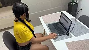 Wild Latina teen in virtual class