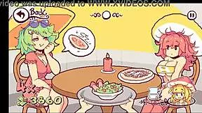 Futanari blowbang in hentai game, flashing boobs for cum 😘🍆