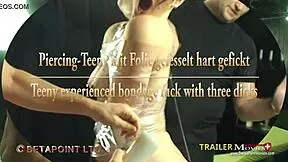 3 guys tie up piercing teen Stella-Lou with foil, bang her hard! 😈