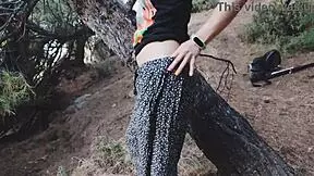 risky outdoor fucking in the hairy forest with a cute teen and sea views