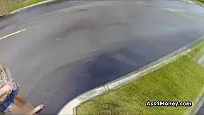 Perky blonde amateur gets paid for blowjob in public