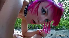 Teeny redhead open her ass for stranger in public