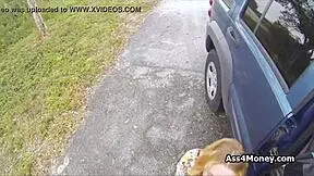 Perky blonde amateur gets paid for blowjob in public