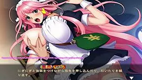 Maid-san Plays Boin Game with Big Tits Virgin Hentai Scene