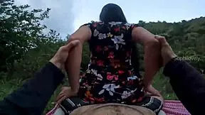 outdoor sex with my girlfriend's best friend in a sexy dress, fucking hard!