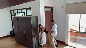 Fucking my real estate client on the stairs while his fiancée tours the kitchen. I flash him and he secretly pounds me.