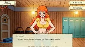 Lusty Buccaneers hentai game ep 2 shows Nami stripping for gold with huge tits in 3D anime