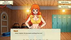 Lusty Buccaneers hentai game ep 2 shows Nami stripping for gold with huge tits in 3D anime