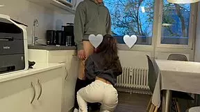 Roommate fucks me hard in cowgirl with deepthroat blowjob