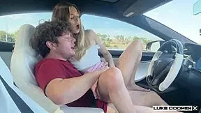 Small blonde girl Molly Little having sex during a road trip