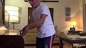 I watched two young 18+ babes have sex with grandfather and swallow his cum.