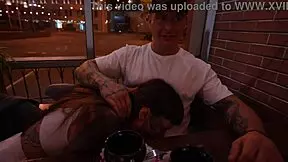 I sucked a guy's monster cock in a cafe, feeling excited, then he banged me at home.