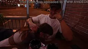 I sucked a guy's monster cock in a cafe, feeling excited, then he banged me at home.