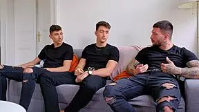 Muscular stud gets double penetration in hot gangbang scene