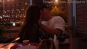 I sucked a guy's monster cock in a cafe, feeling excited, then he banged me at home.