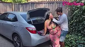 Stepmom Cougar Seduces Young Man for Outdoor Car Action