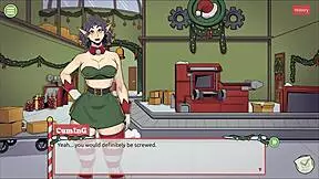 Claus Secret Surprise in Xmas Hentai Game Ep 5 with Femboy Covering Santa Elf Face