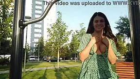 my daring stepsis lost a bet and flashed her pussy publicly at the restaurant and street.