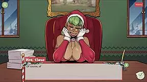 Claus Secret Surprise in Xmas Hentai Game Ep 5 with Femboy Covering Santa Elf Face
