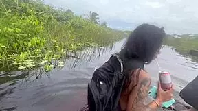 Brunette teen nerd goes wild at nudist beach