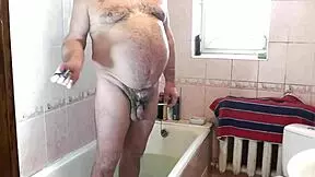 In Bathroom Stepdaughter Shaves Stepdad's Balls While He Masturbates