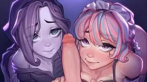 Harem In Another World Hentai Game Ep 19 Ghost And Maid Double Blowjob Contest