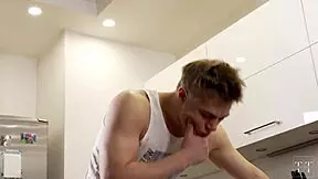 we got stuck in the kitchen and he fucked me from behind, moaning loudly.